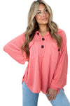 Pink Corded Flap Pocket Henley Top-Tops-MomFashion