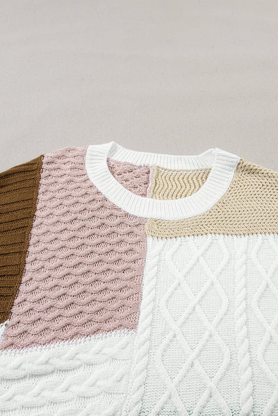 Multicolor Colorblock Mix Textured Sweater Tee-Tops-MomFashion