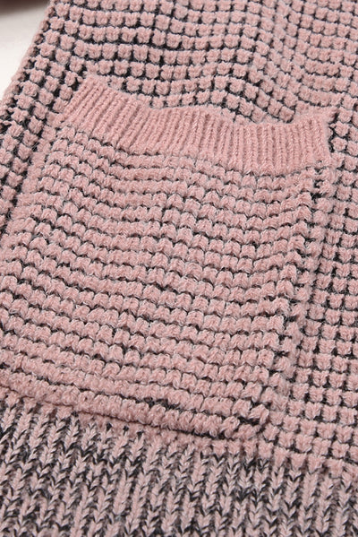 Pink Chunky Waffle Knit Oversized Collar Cardigan-Tops-MomFashion