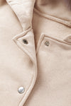 Beige Solid Color Pocketed Button Up Loose Hoodie-Tops-MomFashion