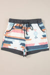 White Aztec Print Drawstring Waist Casual Shorts-Bottoms-MomFashion