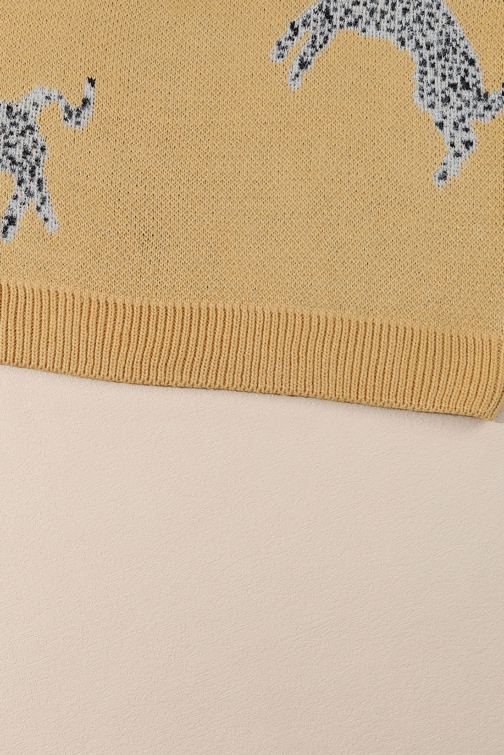 Camel Fuzzy Cheetah Accent Round Neck Sweater-Tops-MomFashion