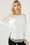 White Solid Scoop Neck Hollow Out Sweater-Tops-MomFashion