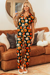 Orange Halloween Pattern Short Sleeve Shirt Pajama Set-Loungewear & Sleepwear/Sleepwear-MomFashion