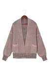 Pink Chunky Waffle Knit Oversized Collar Cardigan-Tops-MomFashion