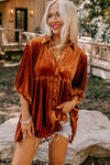 Chestnut 3/4 Sleeve Tunic Babydoll Velvet Shirt-Tops-MomFashion