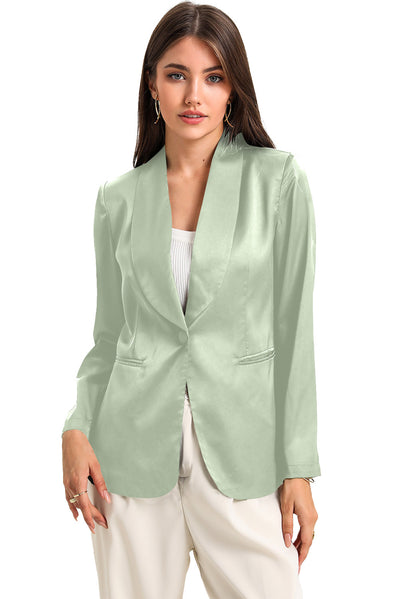 Green Collared Neck Single Breasted Blazer with Pockets-Outerwear-MomFashion