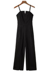 Black Spaghetti Straps Slit Leg Jumpsuit with Pockets-Bottoms-MomFashion