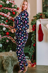 Navy Blue Colorful Christmas Lights Print Shirt and Pants Pajama Set-Loungewear & Sleepwear/Sleepwear-MomFashion