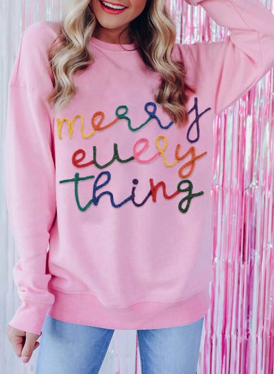 Peach Blossom Merry Every Thing Glitter Slogan Sweatshirt-Tops-MomFashion