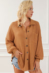 Brown Waffle Knit Button Up Casual Shirt-Tops-MomFashion