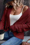 Fiery Red Popcorn Knit Open Front Cardigan-Tops-MomFashion