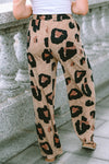 Leopard Drawstring Wide Leg Casual Pants-Bottoms-MomFashion