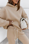 Pale Khaki Chunky Two-piece Hooded Sweatsuit-Loungewear-MomFashion