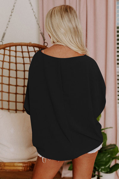 Black Smocked Wrist Shift Top-Tops-MomFashion