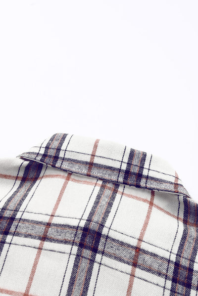 White Oversized Plaid Pattern Shacket with Slits-Outerwear-MomFashion