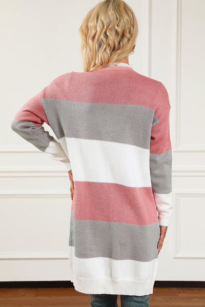 Green Colorblock Stripe Open-Front Cardigan-Tops-MomFashion