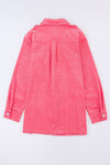 Pink Buttoned Flap Pocket Corduroy Jacket-Outerwear-MomFashion