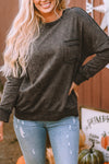 Gray Acid Wash Drop Shoulder Long Sleeve Sweatshirt with Pockets-Tops-MomFashion