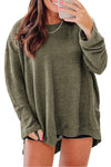 Moss Green Plus Size Textured Knit Long Sleeve Top-Plus Size-MomFashion