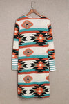 Multicolor Geometric Color Block Open Front Long Cardigan-Tops-MomFashion