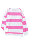 Pink Striped Side Slit Plus Size Sweatshirt-Plus Size-MomFashion