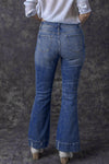 Sky Blue Slight Distressed Medium Wash Flare Jeans-Bottoms-MomFashion