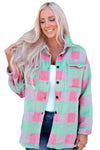 Pink Plaid Pattern Oversized Shacket-Outerwear-MomFashion