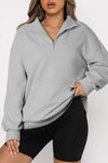 Gray Zipped Funnel Neck Kangaroo Pocket Sweatshirt-Tops-MomFashion