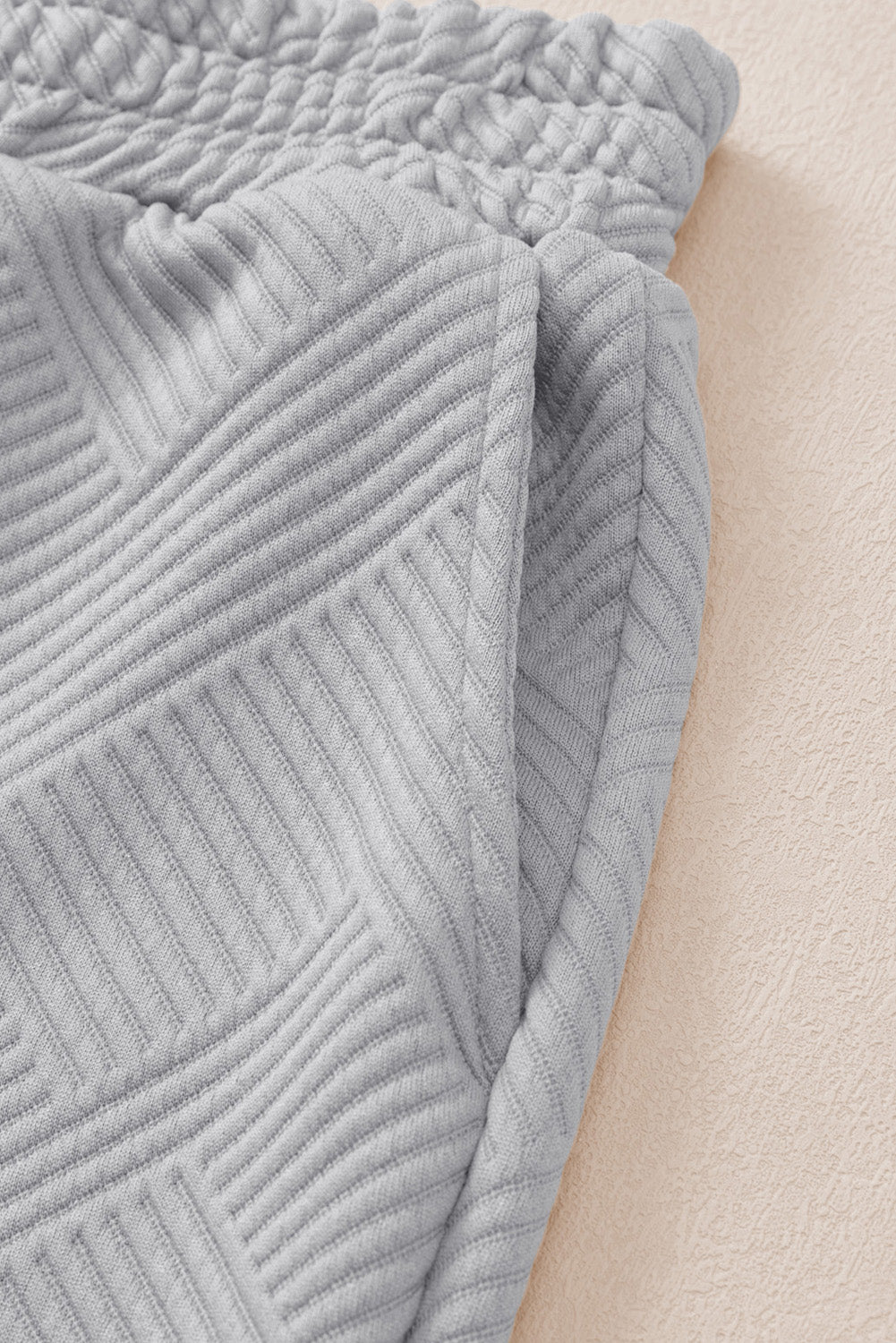 Light Grey Solid Textured Collared V Neck Top and Wide Leg Pants Set-Two Piece Sets/Pant Sets-MomFashion