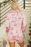 Pink Christmas Candy Cane Print Shirt and Shorts Pajama Set-Loungewear & Sleepwear/Sleepwear-MomFashion