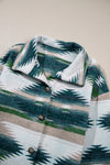 Blackish Green Aztec Print Button Up Long Sleeve Jacket-Outerwear-MomFashion