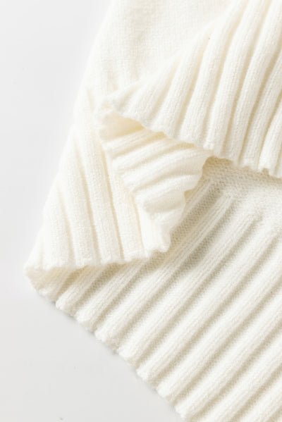 White Textured Knit Button Decor Pullover Sweater-Tops-MomFashion