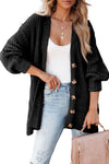 Black Buttoned Front Drop Shoulder Knitted Cardigan-Tops-MomFashion