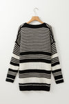 Black Colorblock Textured Knit Buttoned Cardigan-Tops-MomFashion