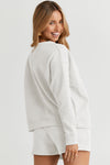 White Textured Long Sleeve Top and Drawstring Shorts Set-Loungewear-MomFashion