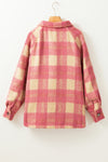 Peach Blossom Plaid Print Buttoned Collared Chest Pockets Shacket-Outerwear-MomFashion