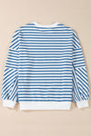 Blue Stripe Drop Shoulder Crew Neck Loose Sweatshirt-Tops/Sweatshirts & Hoodies-MomFashion