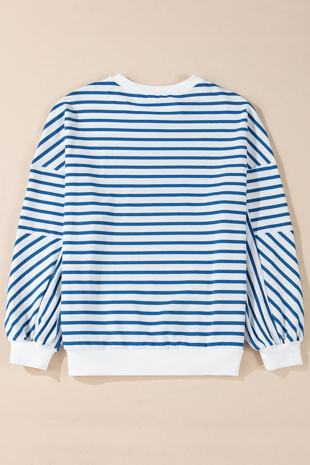Blue Stripe Drop Shoulder Crew Neck Loose Sweatshirt-Tops/Sweatshirts & Hoodies-MomFashion