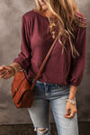 Red Dahlia Solid Color 3/4 Sleeve Round Neck Top-Tops-MomFashion