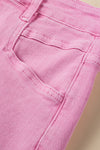 Pink Frayed Edge Mid Rise Denim Shorts-Bottoms-MomFashion