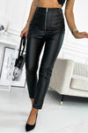 Black PU Leather Zipped High Waist Skinny Pants-Bottoms-MomFashion