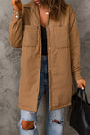 Brown Button Down Padded Jacket with Pockets-Outerwear-MomFashion