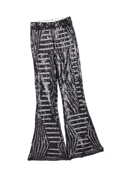 Black Sequin Wide Leg Pants-Bottoms-MomFashion