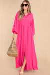 Rose Bubble Sleeve Shirt Maxi Dress-Dresses-MomFashion