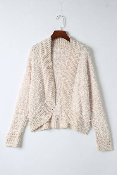 Apricot Popcorn Knit Open Front Cardigan-Tops-MomFashion