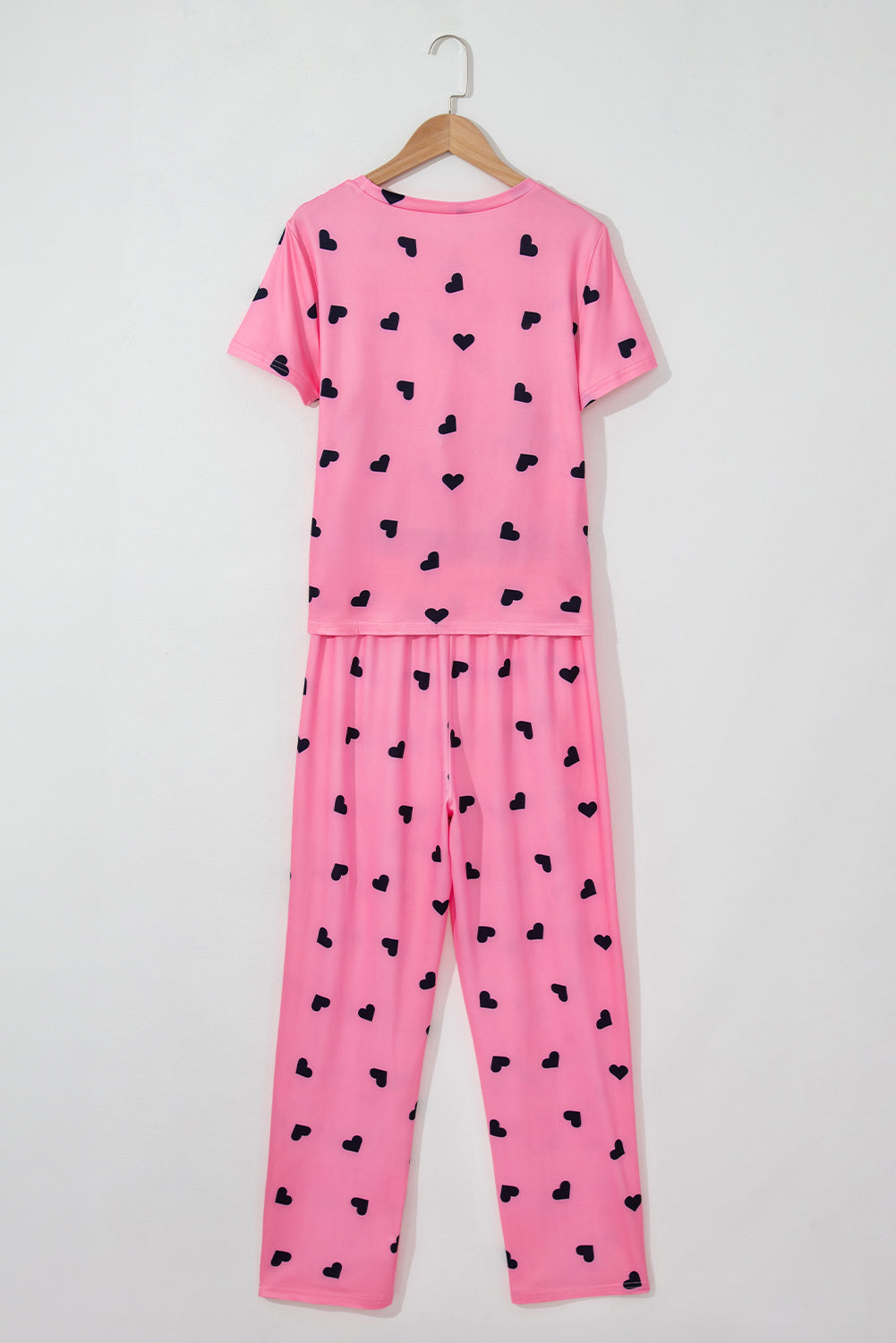 Pink Valentines Heart Print Tee and Pants Lounge Set-Loungewear-MomFashion