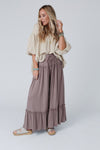 Khaki Frilled Drawstring High Waist Wide Leg Pants-Bottoms-MomFashion