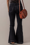 Black High Waist Button Front Flare Jeans-Bottoms-MomFashion