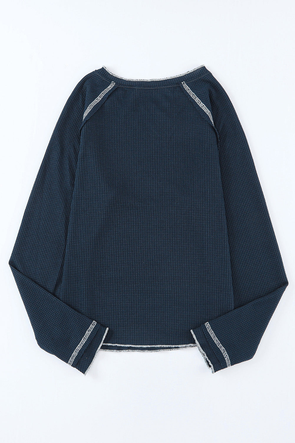 Blue Textured Round Neck Long Sleeve Top-Tops-MomFashion
